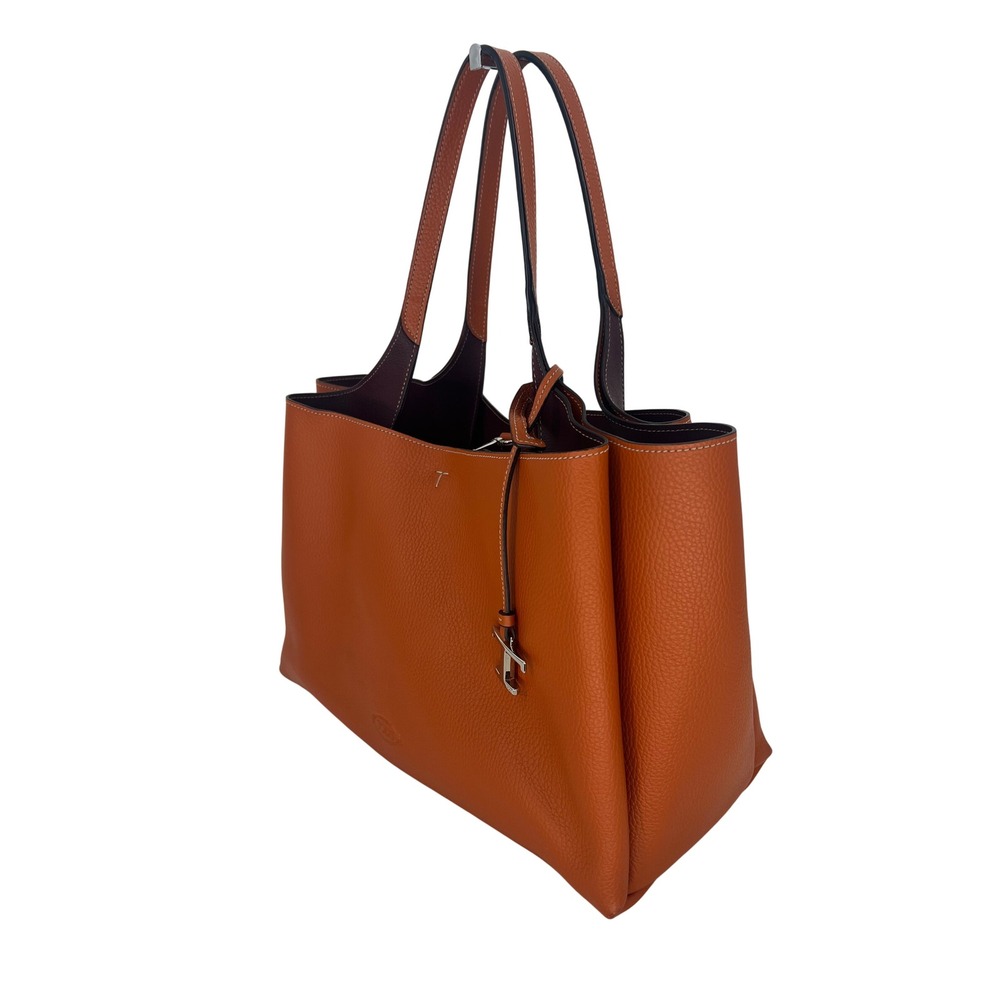 Tod's Medium Leather Tote Bag Orange Burgundy - Picture 9 of 16
